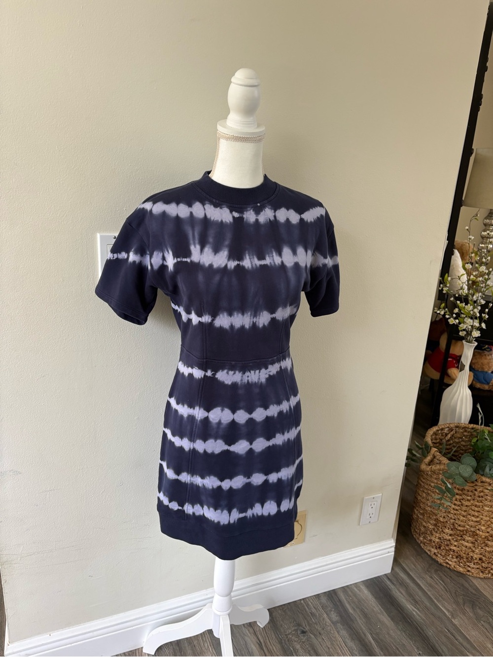 MICHAEL Michael Kors Navy Blue Tie-dye Short Sleeve Organic Cotton Dress XS NWT